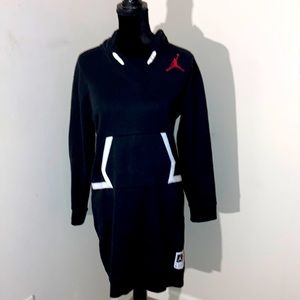 Jordan Black Long Sleeve Hoodie Dress with White Trim and Red Jumpman